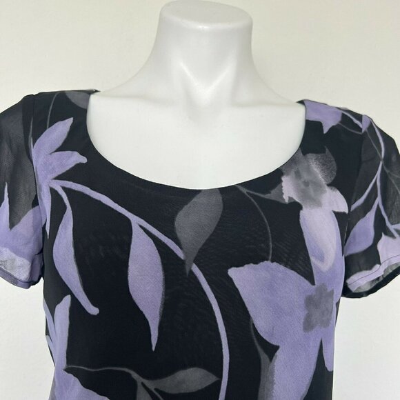 TESSUTO Floral Dress SMALL black PURPLE short sleeves - Picture 4 of 8